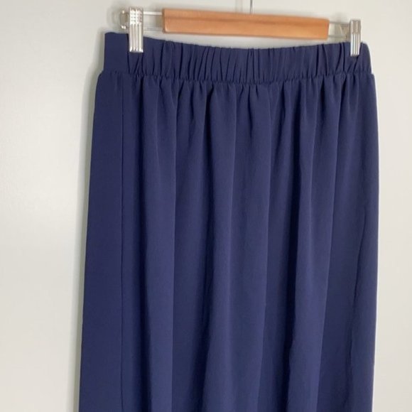 F&M Collection Women Navy Blue Long Pleated Maxi Skirt With Slit Size Large - Picture 7 of 11